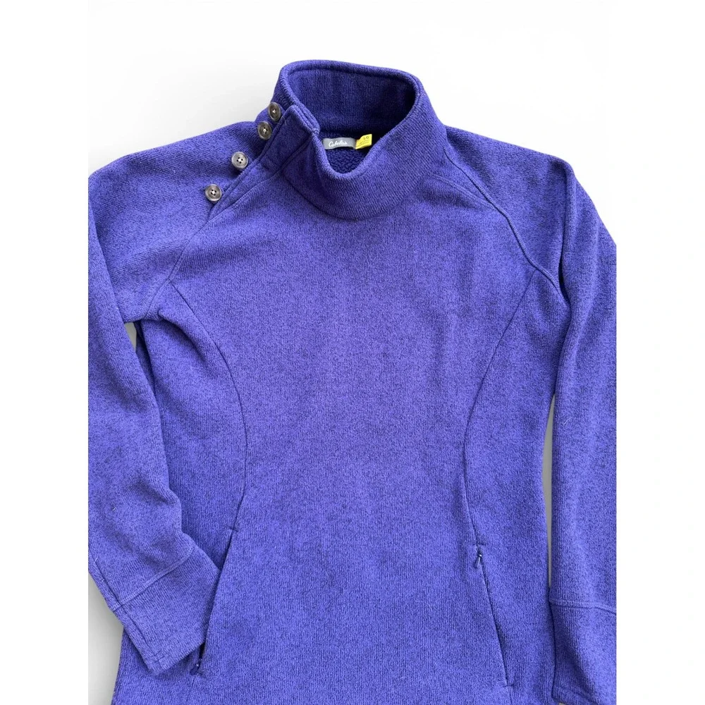 Cabelas Sweater Fleece Pullover Women Large Purple Button Funnel‎ Neck Excellent